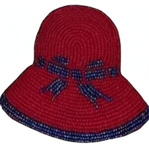 Red Hat Society Beaded Coin Change Purse Pocket 3.75" x 3.75" Zippered Lined